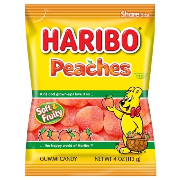 Haribo Gummi Candy, Peaches, 4 oz. Bag