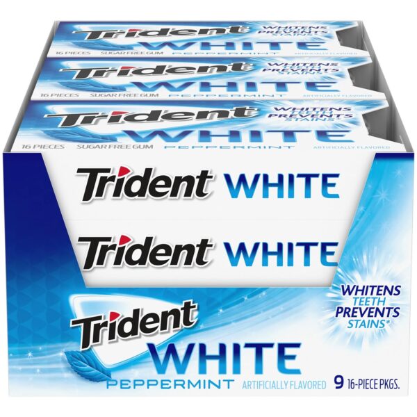 Trident White Peppermint Sugar Free Gum, 16 Count