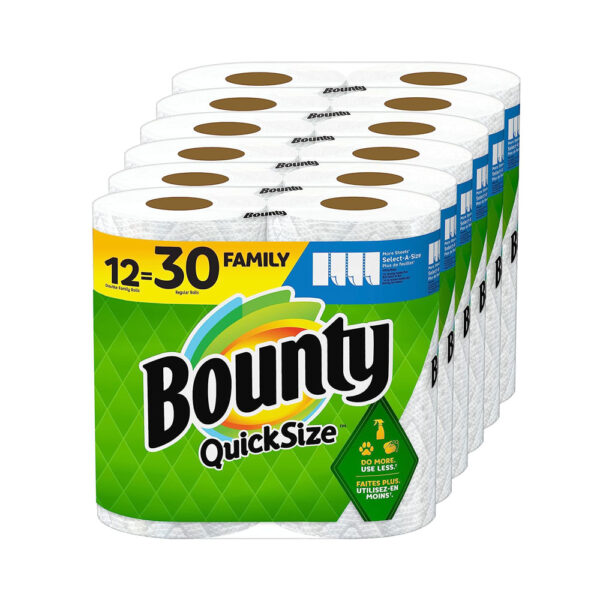 Bounty Quick-Size Paper Towels, White, 12 Family Rolls = 30 Regular Rolls