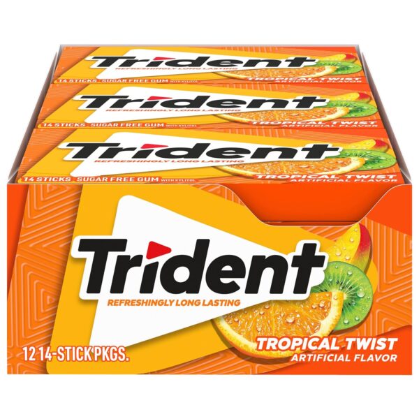Trident Tropical Twist Sugar Free Gum, 12 Packs of 14 Pieces